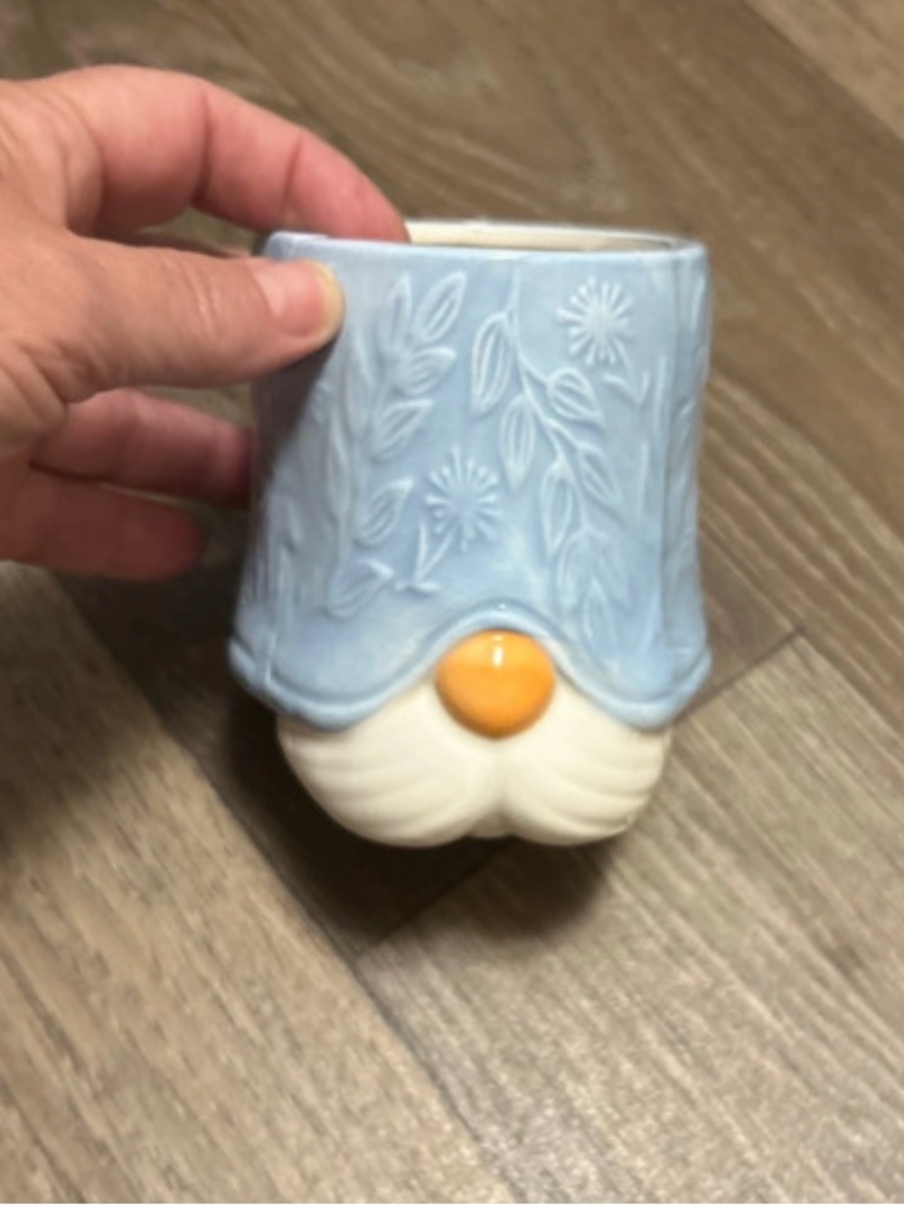 Blue Ceramic Gnome Planter with White Beard and Orange Nose